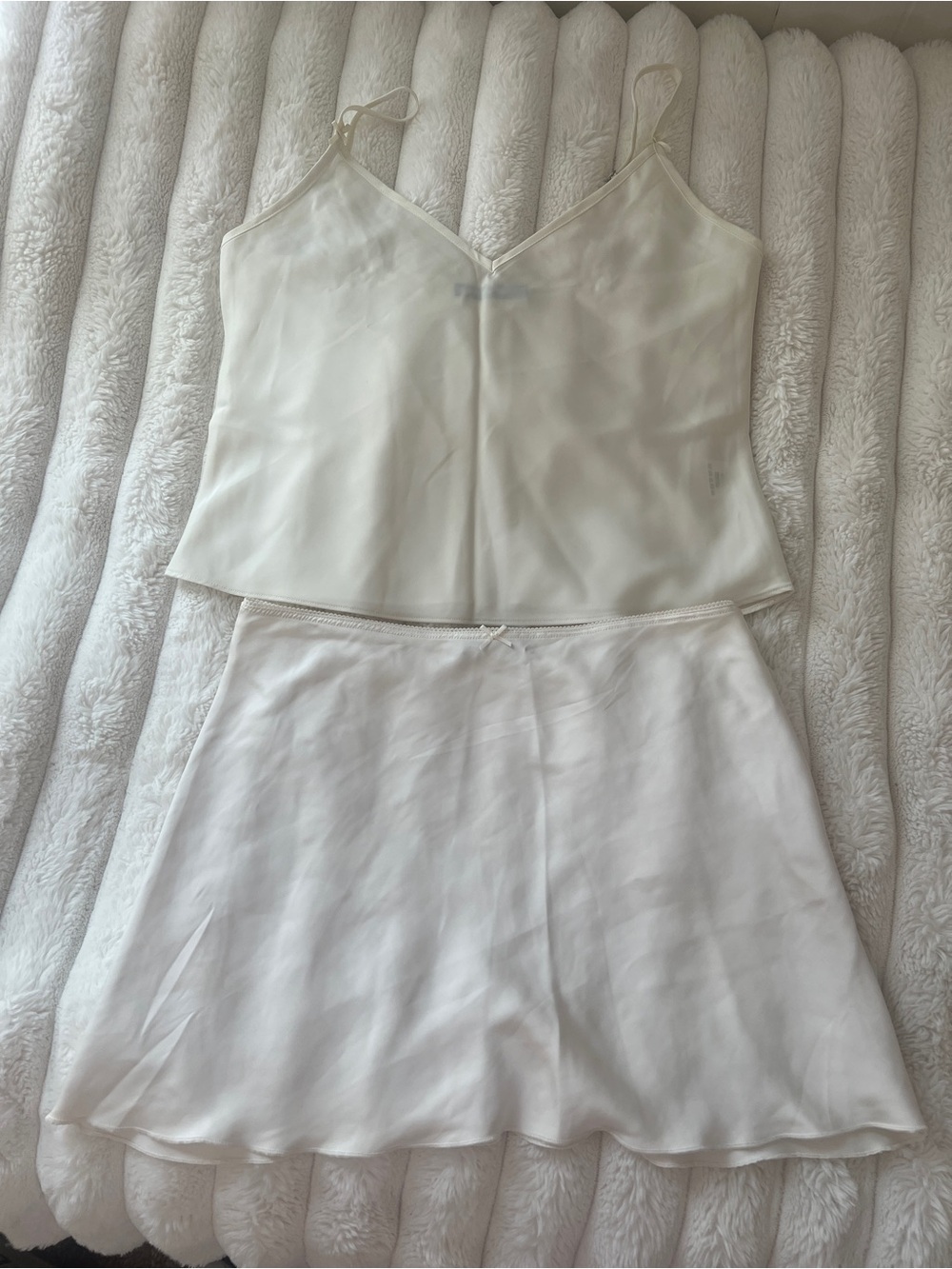Brandy Melville Ivory Silk like Cami and Mini Skirt Set